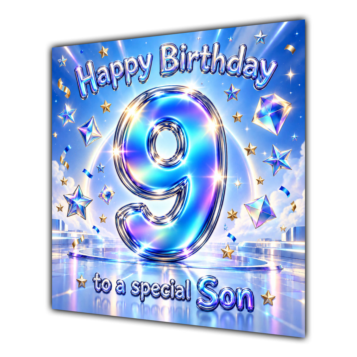 Son 9th Birthday Card Iridescent Effect Number Stars