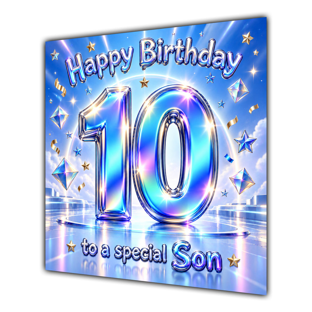 Son 10th Birthday Card Iridescent Effect Number Stars