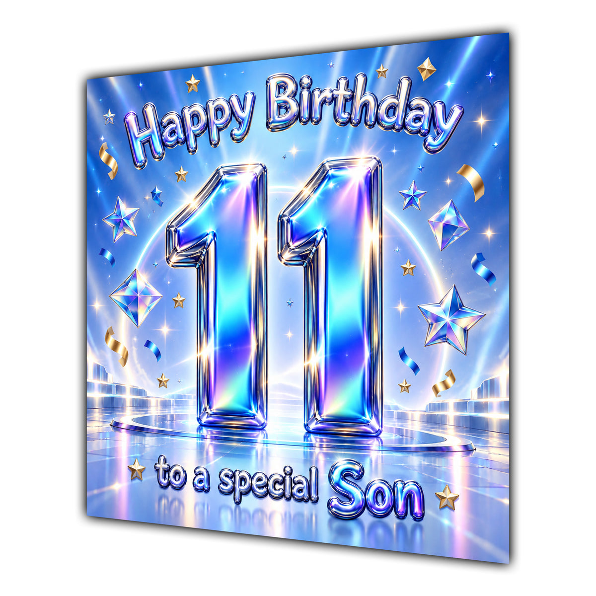 Son 11th Birthday Card Iridescent Effect Number Stars