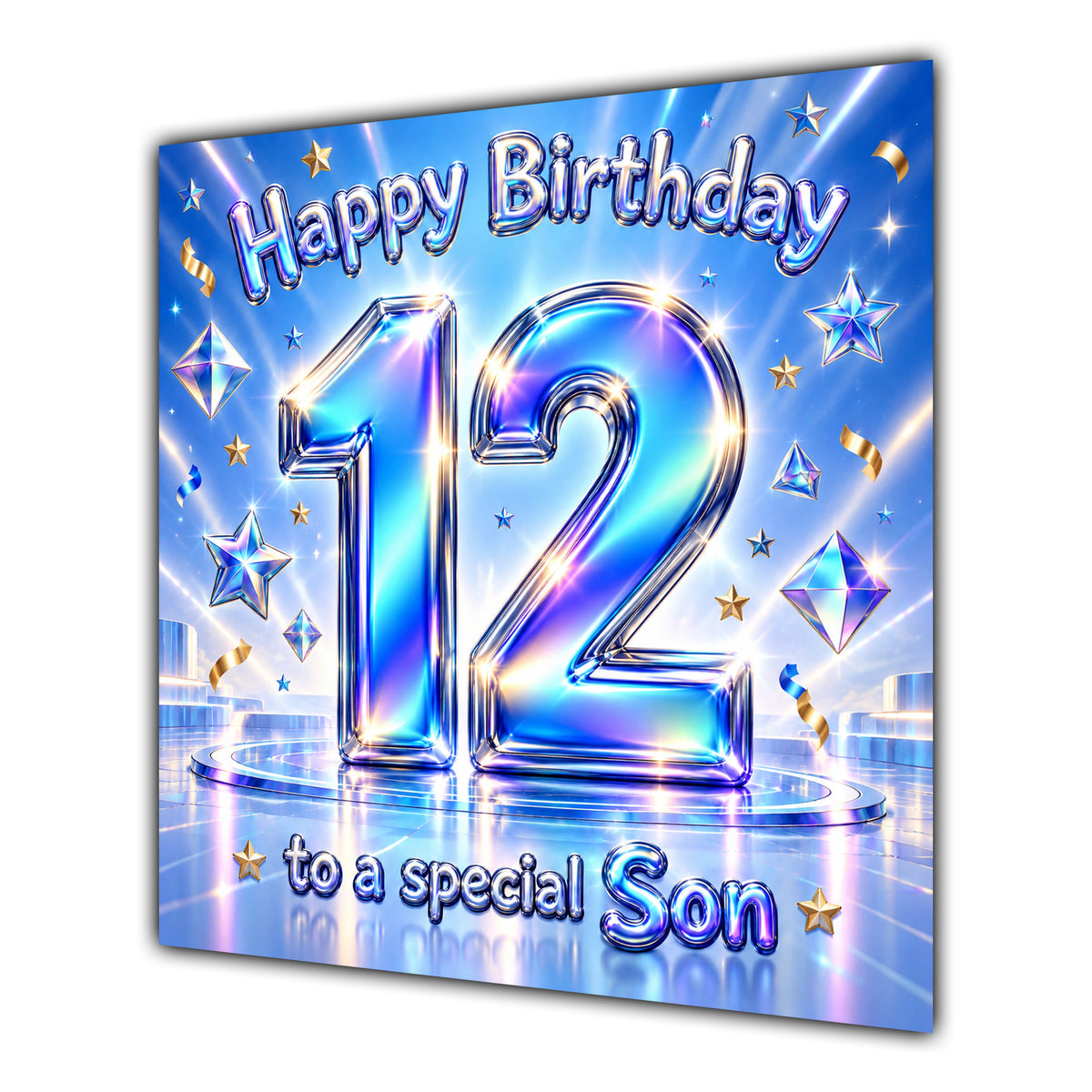 Son 12th Birthday Card Iridescent Effect Number Stars