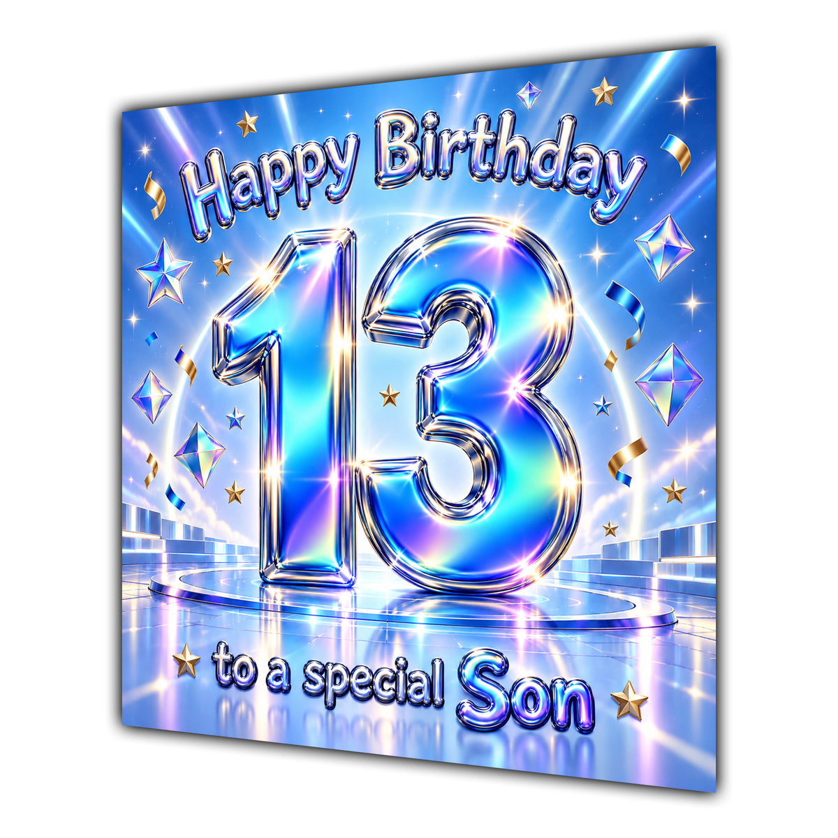 Son 13th Birthday Card Iridescent Effect Number Stars