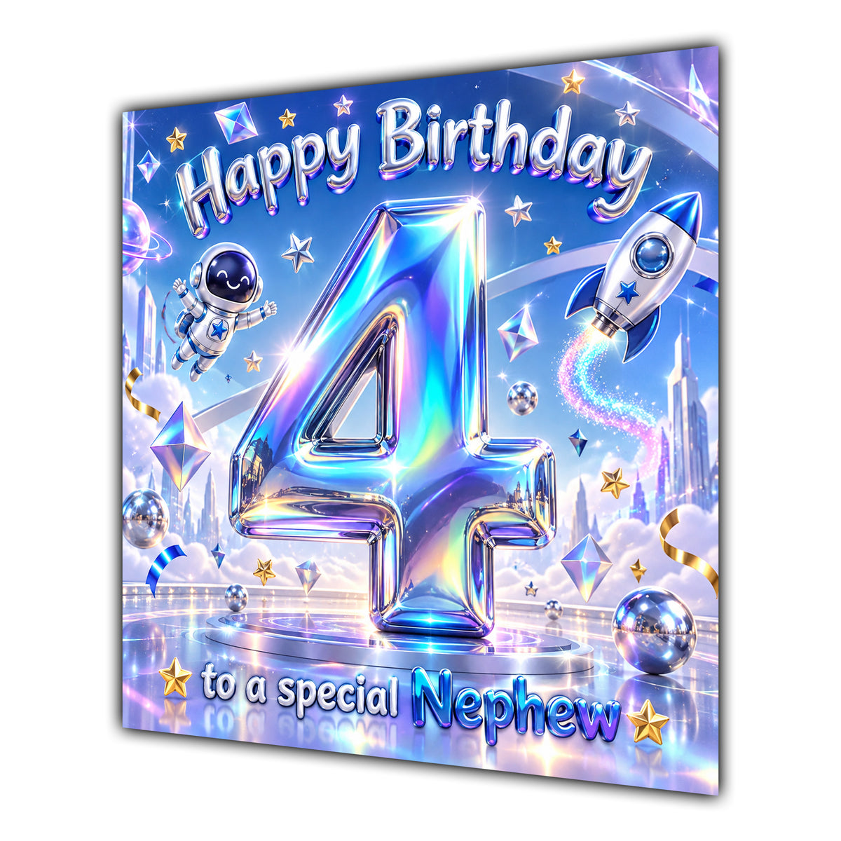 Nephew 4th Birthday Card Iridescent Effect Number Stars