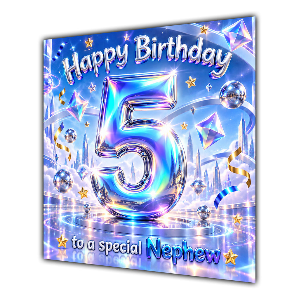Nephew 5th Birthday Card Iridescent Effect Number Stars