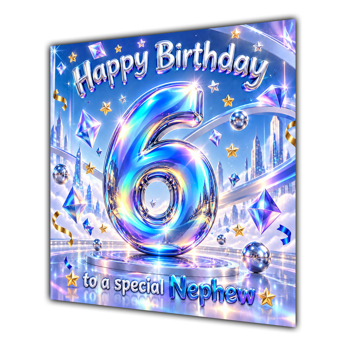 Nephew 6th Birthday Card Iridescent Effect Number Stars