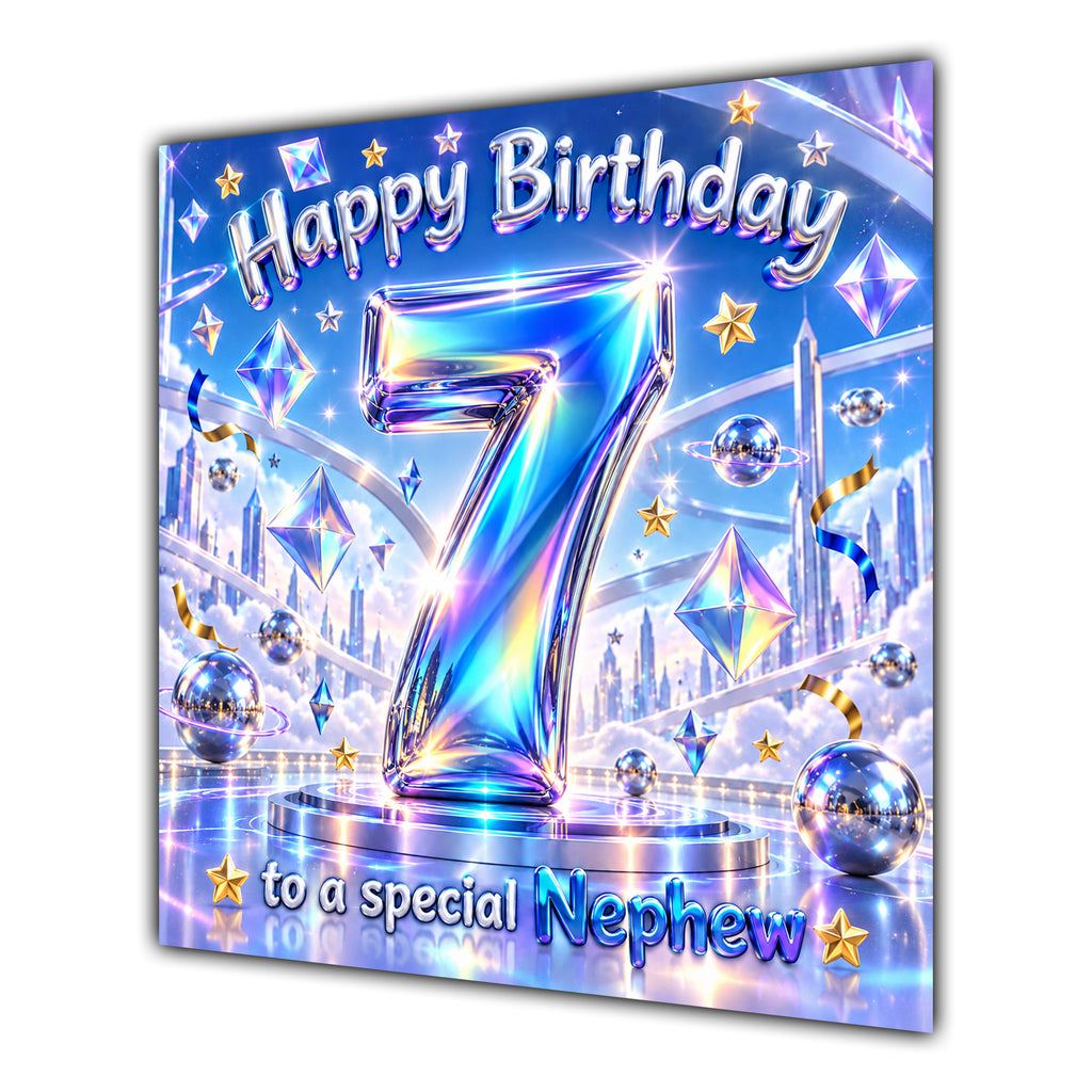 Nephew 7th Birthday Card Iridescent Effect Number Stars