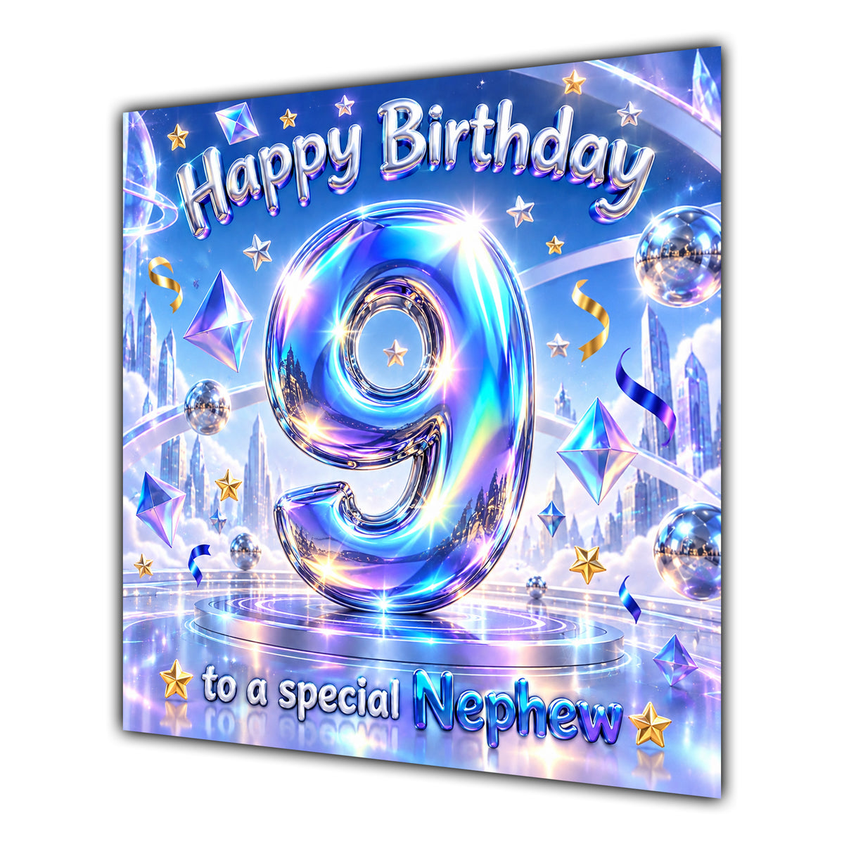Nephew 9th Birthday Card Iridescent Effect Number Stars