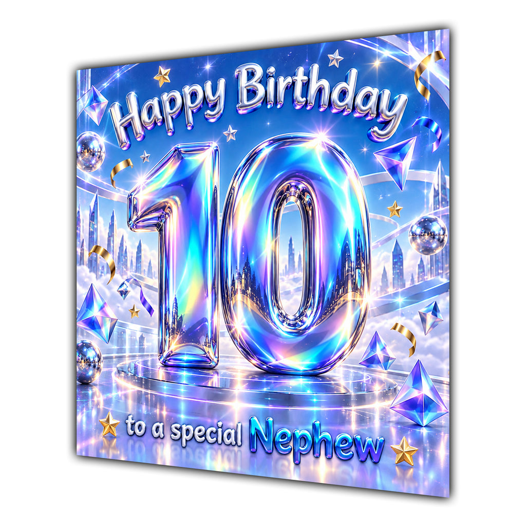 Nephew 10th Birthday Card Iridescent Effect Number Stars