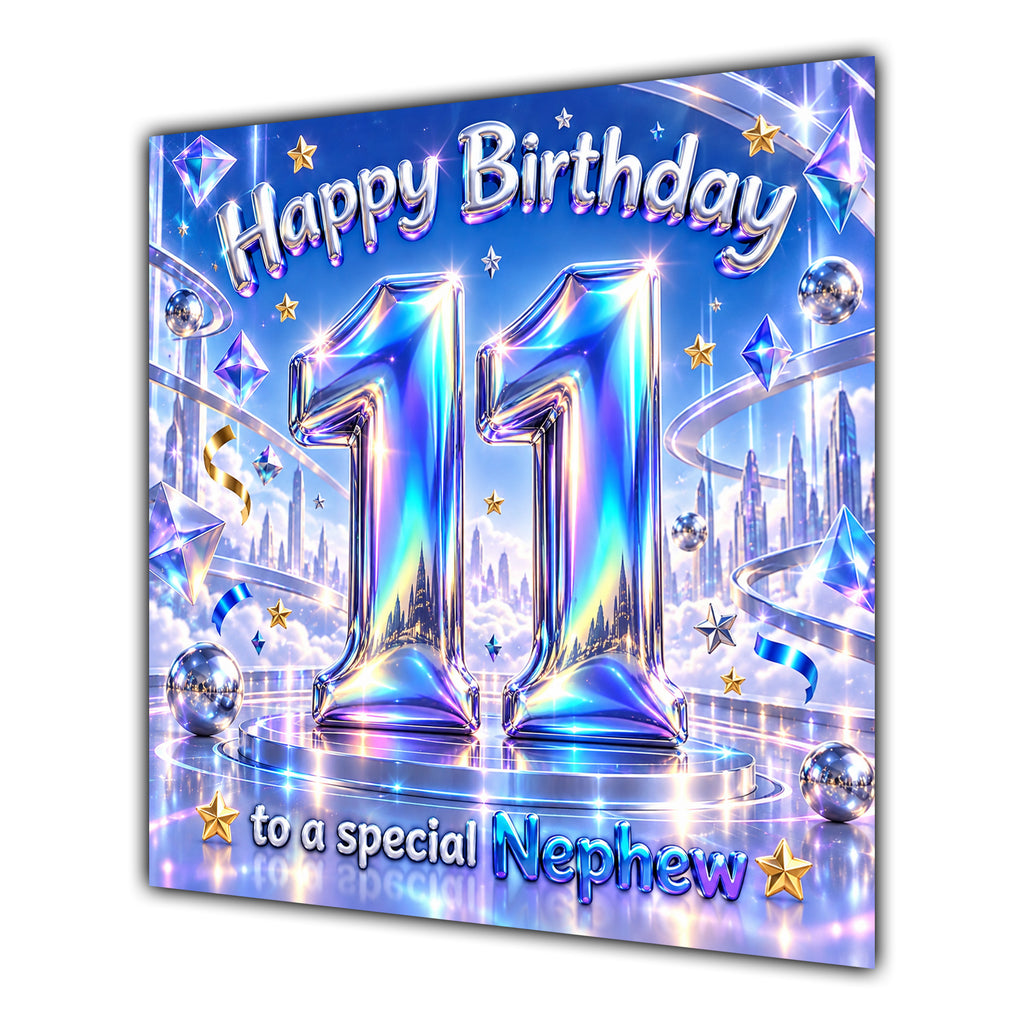 Nephew 11th Birthday Card Iridescent Effect Number Stars