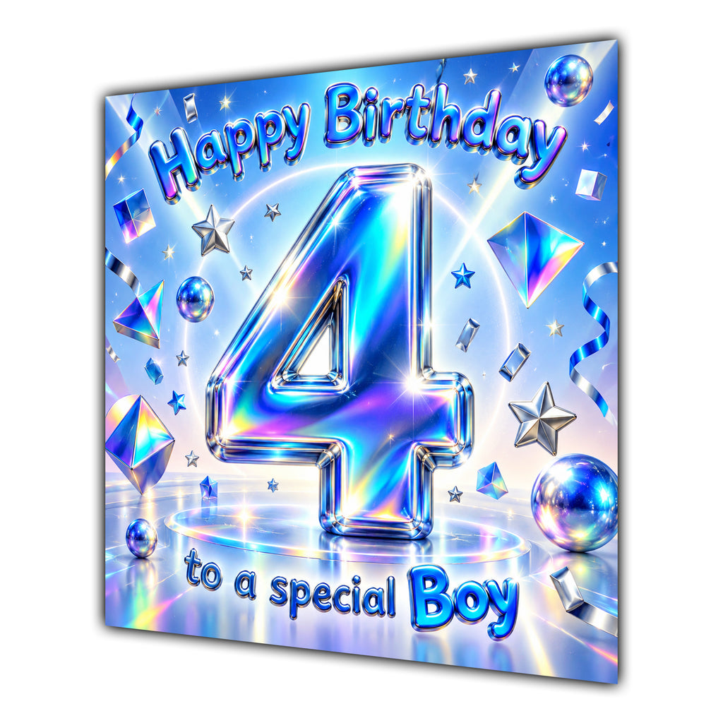 Boy 4th Birthday Card Iridescent Effect Number Stars