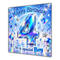 Boy 4th Birthday Card Iridescent Effect Number Stars