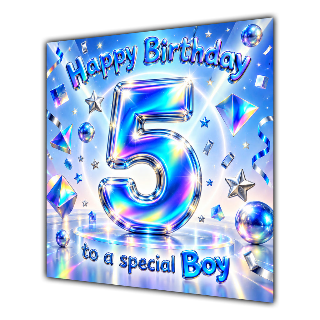 Boy 5th Birthday Card Iridescent Effect Number Stars