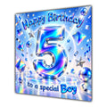 Boy 5th Birthday Card Iridescent Effect Number Stars