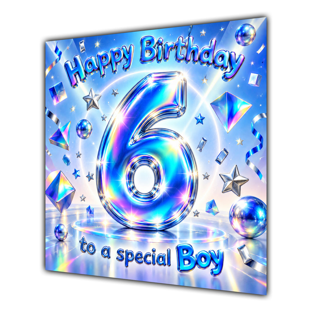 Boy 6th Birthday Card Iridescent Effect Number Stars