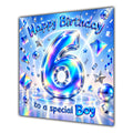 Boy 6th Birthday Card Iridescent Effect Number Stars