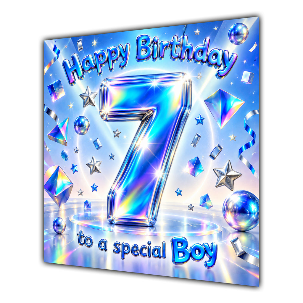 Boy 7th Birthday Card Iridescent Effect Number Stars