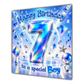 Boy 7th Birthday Card Iridescent Effect Number Stars