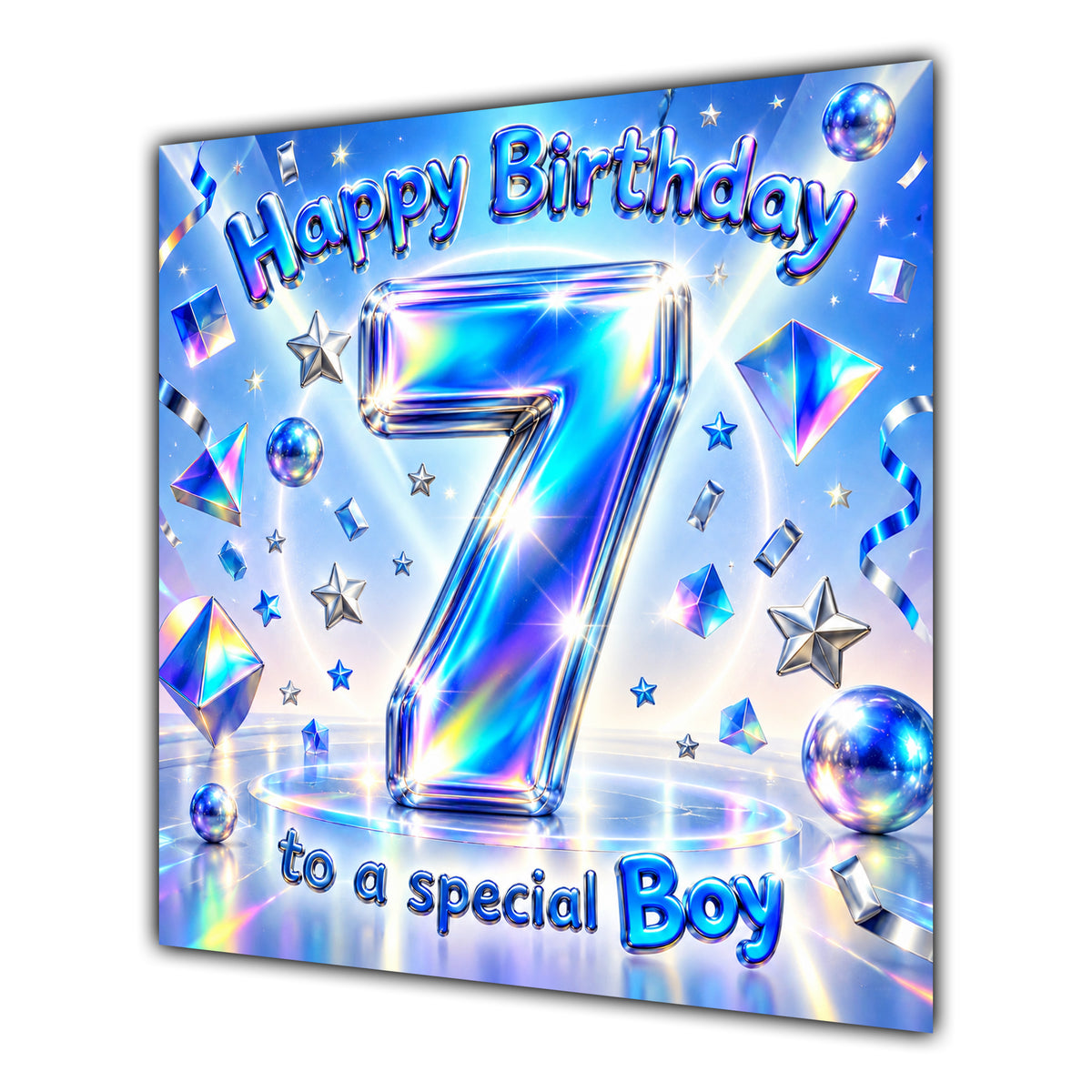 Boy 7th Birthday Card Iridescent Effect Number Stars