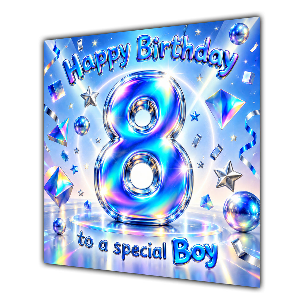 Boy 8th Birthday Card Iridescent Effect Number Stars