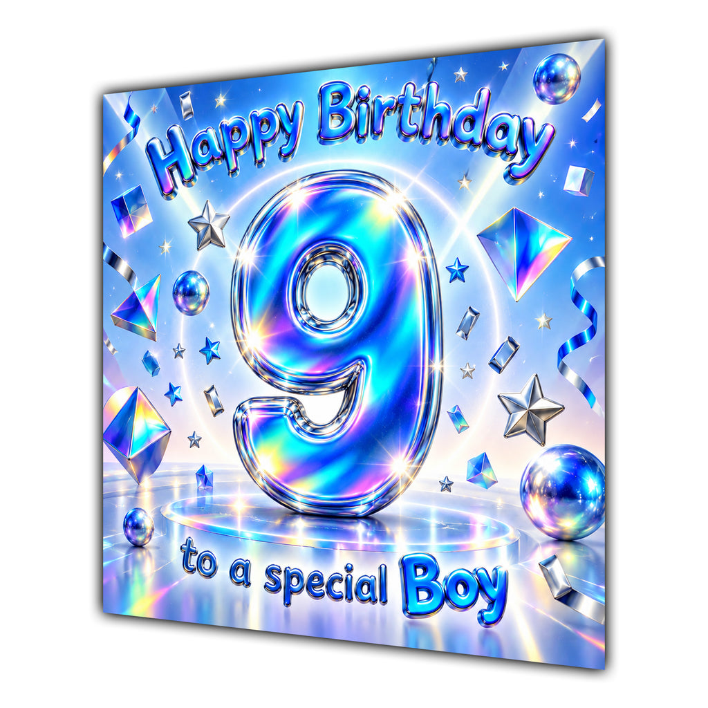 Boy 9th Birthday Card Iridescent Effect Number Stars