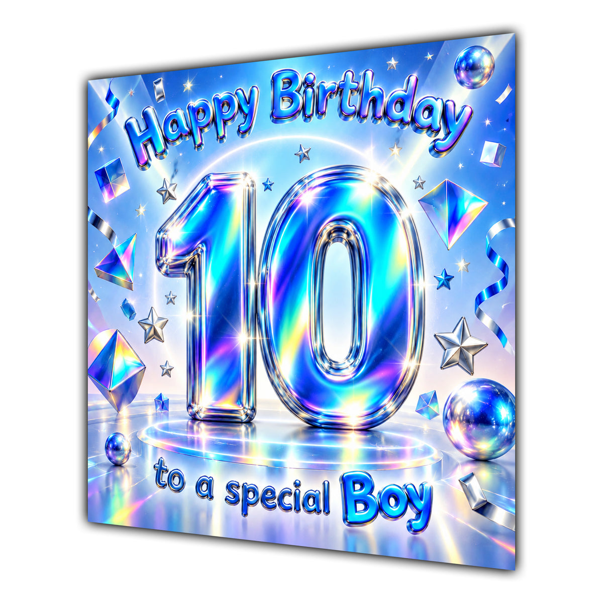 Boy 10th Birthday Card Iridescent Effect Number Stars