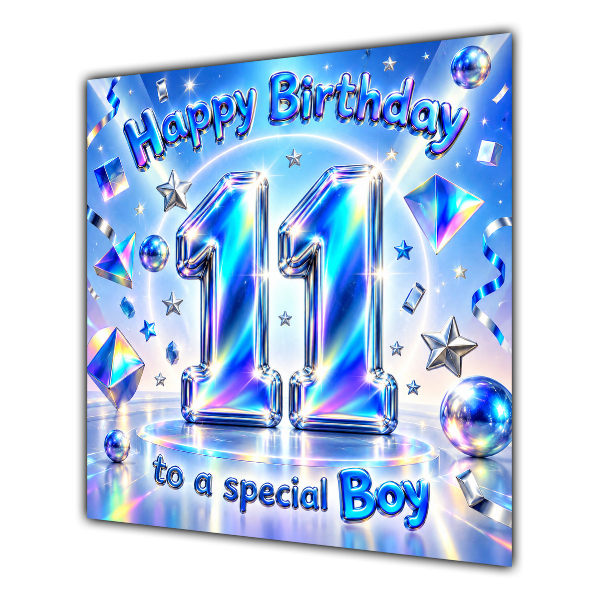 Boy 11th Birthday Card Iridescent Effect Number Stars