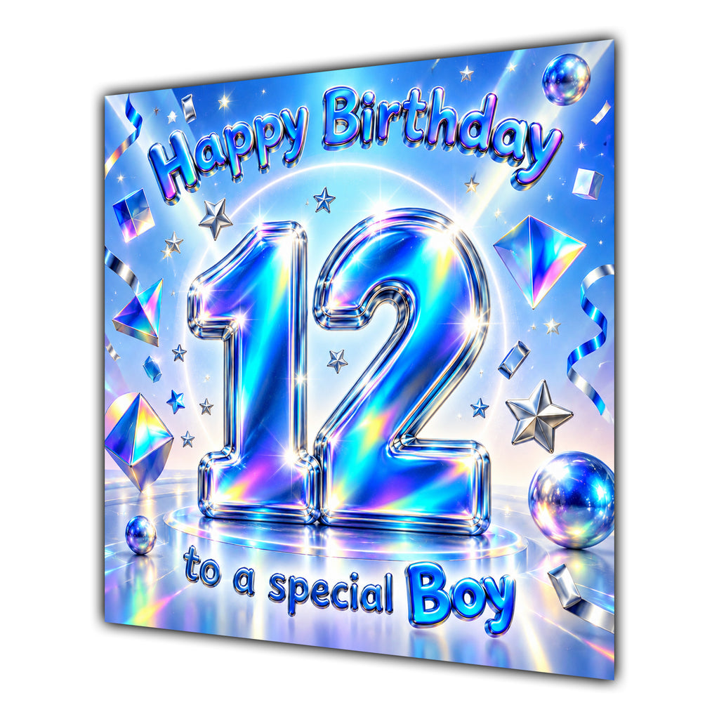 Boy 12th Birthday Card Iridescent Effect Number Stars