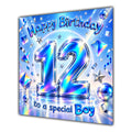 Boy 12th Birthday Card Iridescent Effect Number Stars