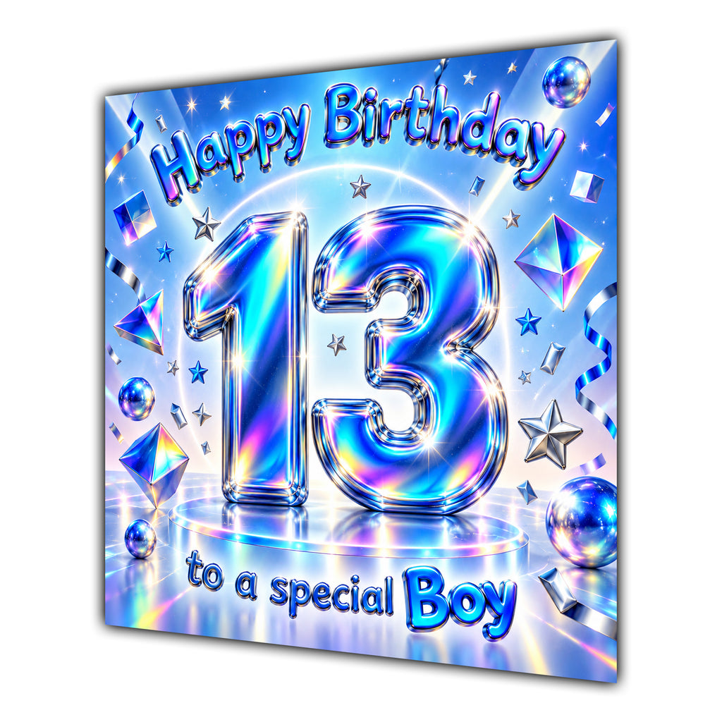 Boy 13th Birthday Card Iridescent Effect Number Stars