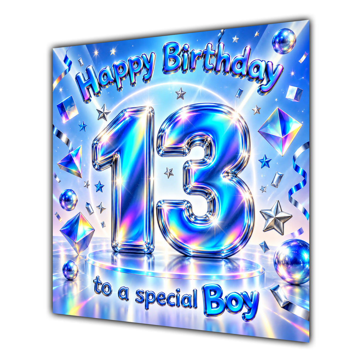 Boy 13th Birthday Card Iridescent Effect Number Stars