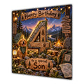 Son 4th Birthday Card Camping Dog Mountains Adventure