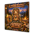 Son 8th Birthday Card Camping Dog Mountains Adventure