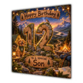 Son 12th Birthday Card Camping Dog Mountains Adventure