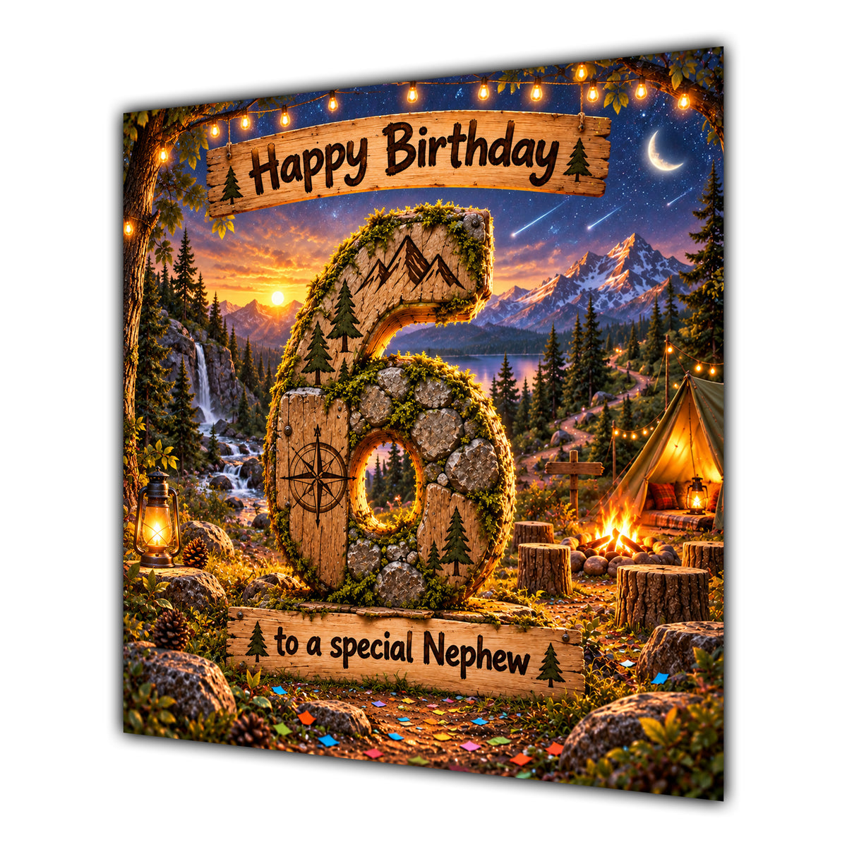 Nephew 6th Birthday Card Camping Mountains Adventure