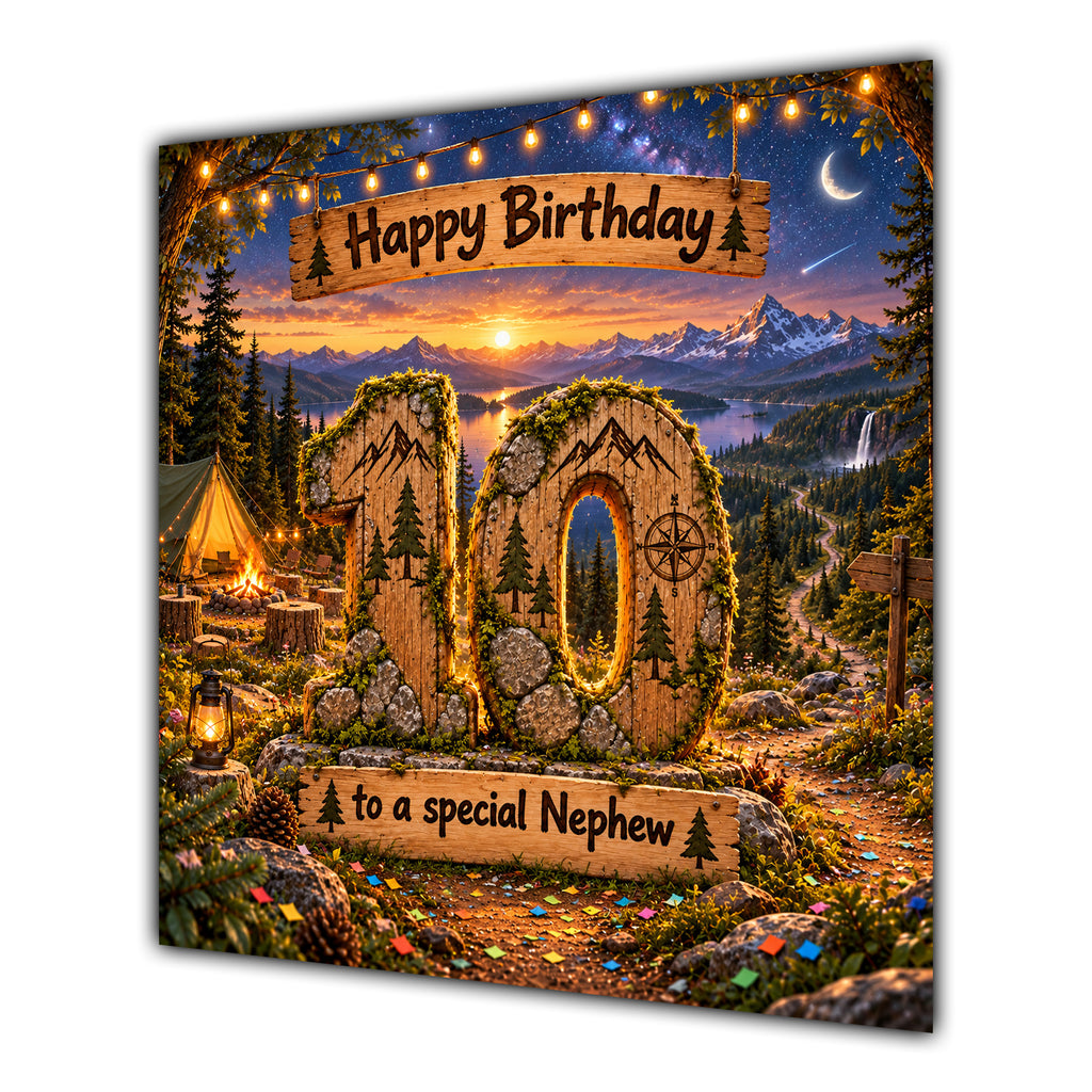 Nephew 10th Birthday Card Camping Mountains Adventure