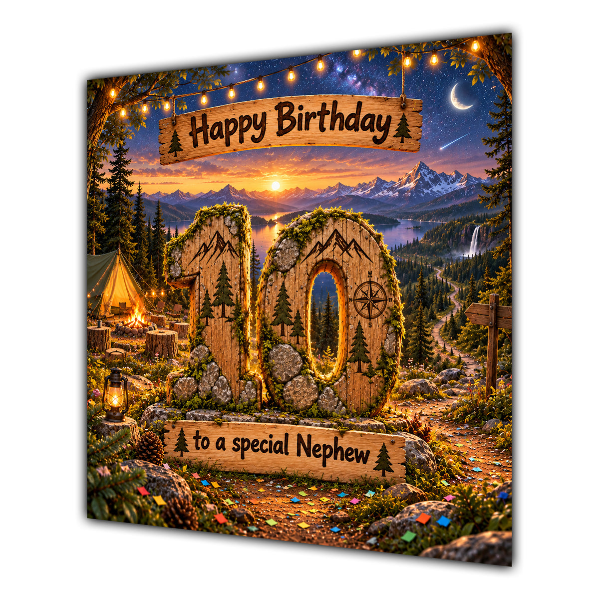 Nephew 10th Birthday Card Camping Mountains Adventure