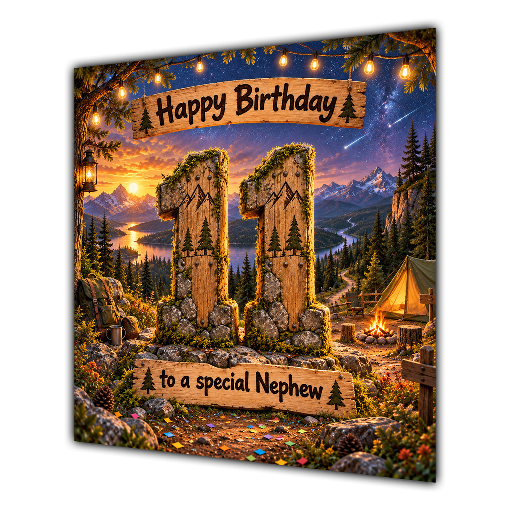 Nephew 11th Birthday Card Camping Mountains Adventure