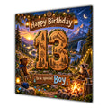 Boy 13th Birthday Card Camping Woodland Animals