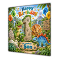 Son 1st Birthday Card Cute Dinosaurs Balloons