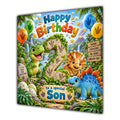Son 2nd Birthday Card Cute Dinosaurs Balloons
