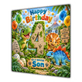 Son 4th Birthday Card Cute Dinosaurs Balloons