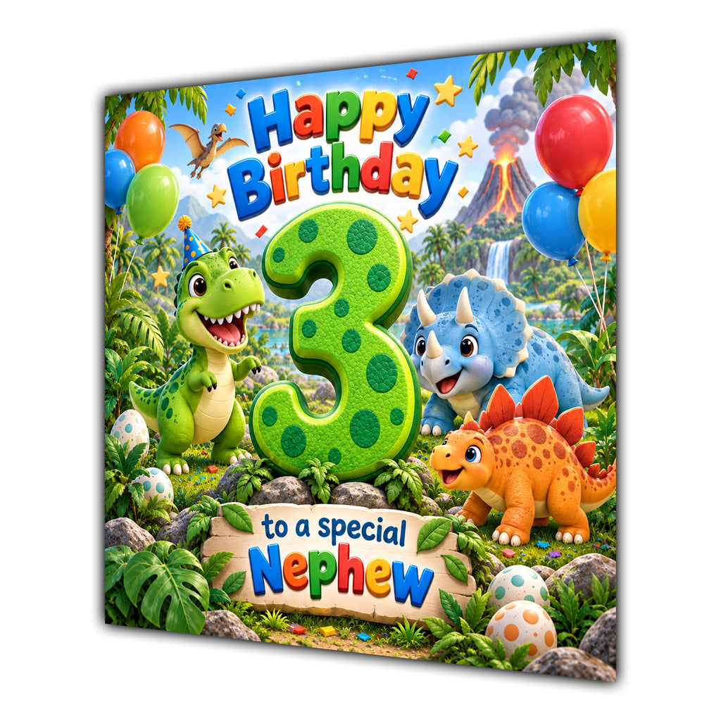Nephew 3rd Birthday Card Cute Dinosaurs Balloons