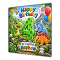 Nephew 4th Birthday Card Cute Dinosaurs Balloons