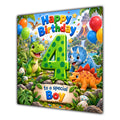 Boy 4th Birthday Card Cute Dinosaurs Balloons