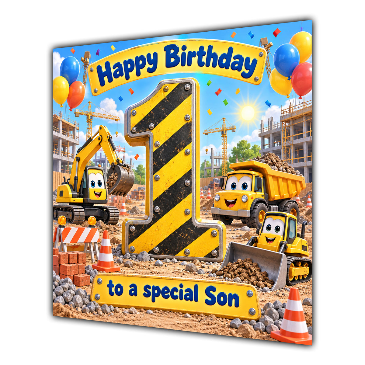 Son 1st Birthday Card Construction Diggers