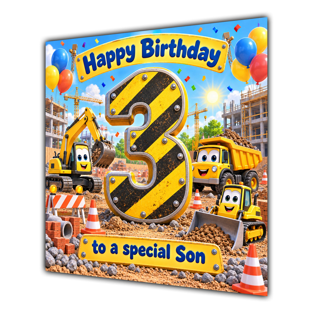 Son 3rd Birthday Card Construction Diggers