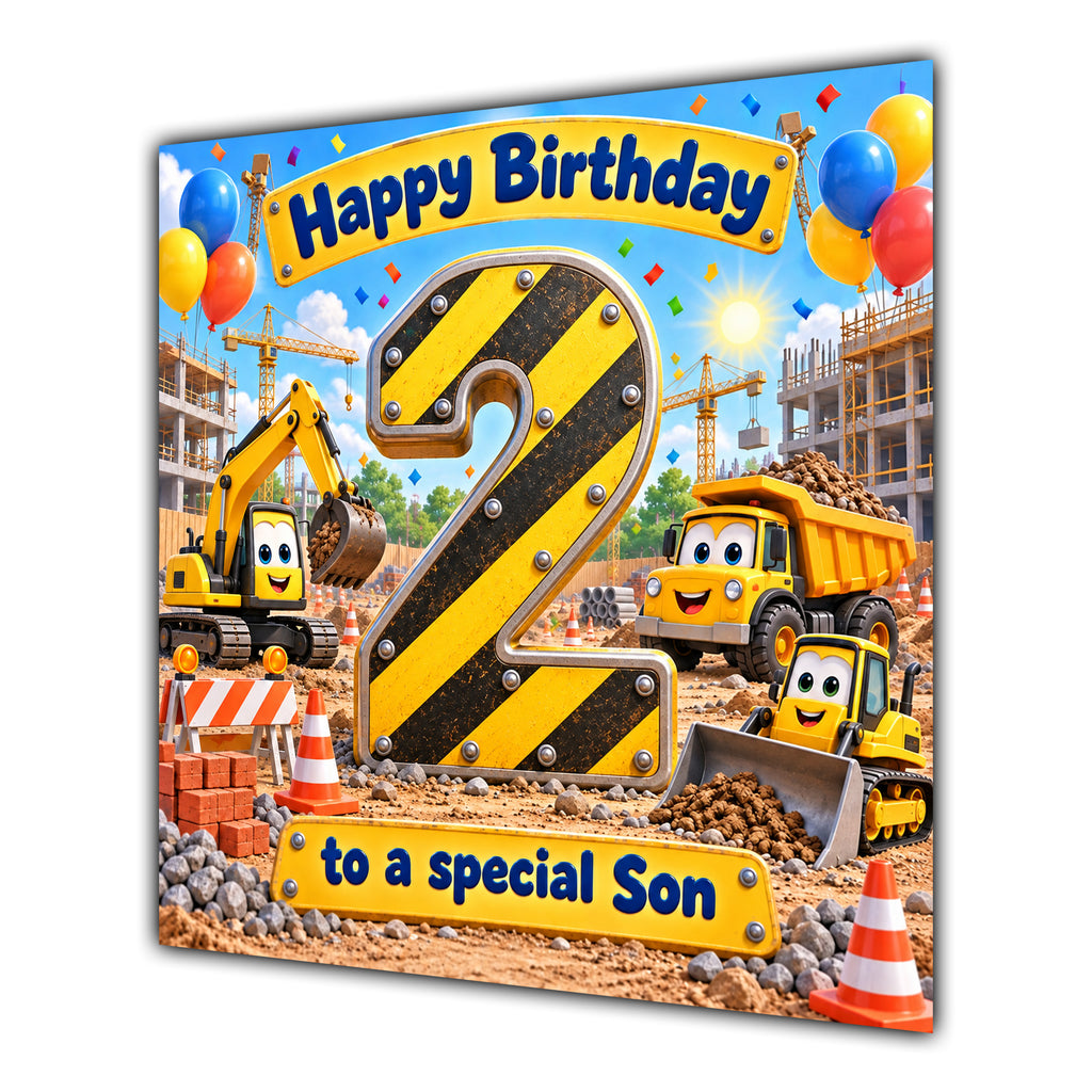 Son 2nd Birthday Card Construction Diggers