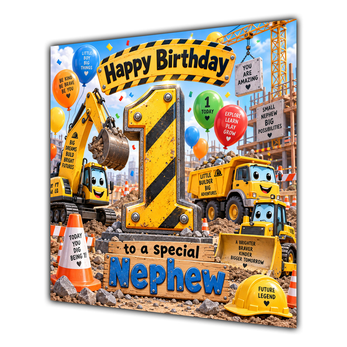 Nephew 1st Birthday Card Construction Diggers
