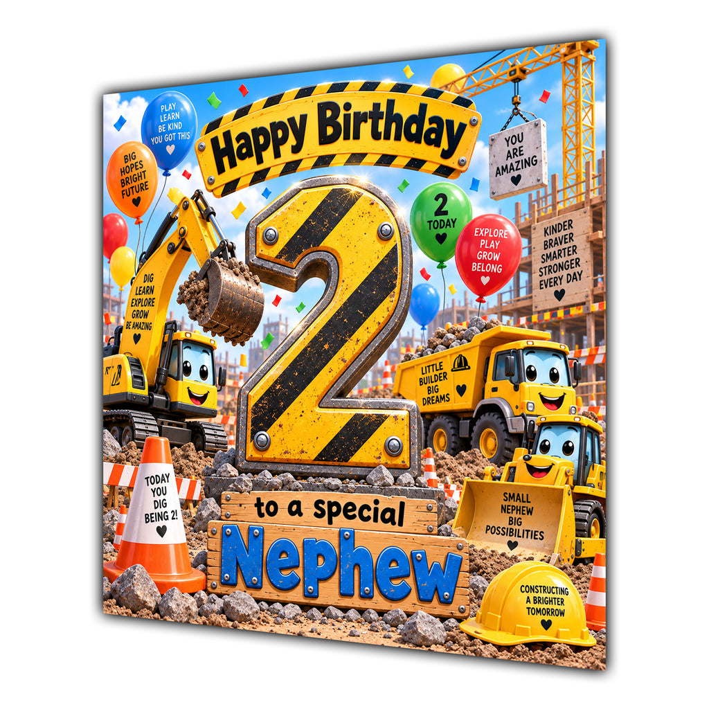 Nephew 2nd Birthday Card Construction Diggers