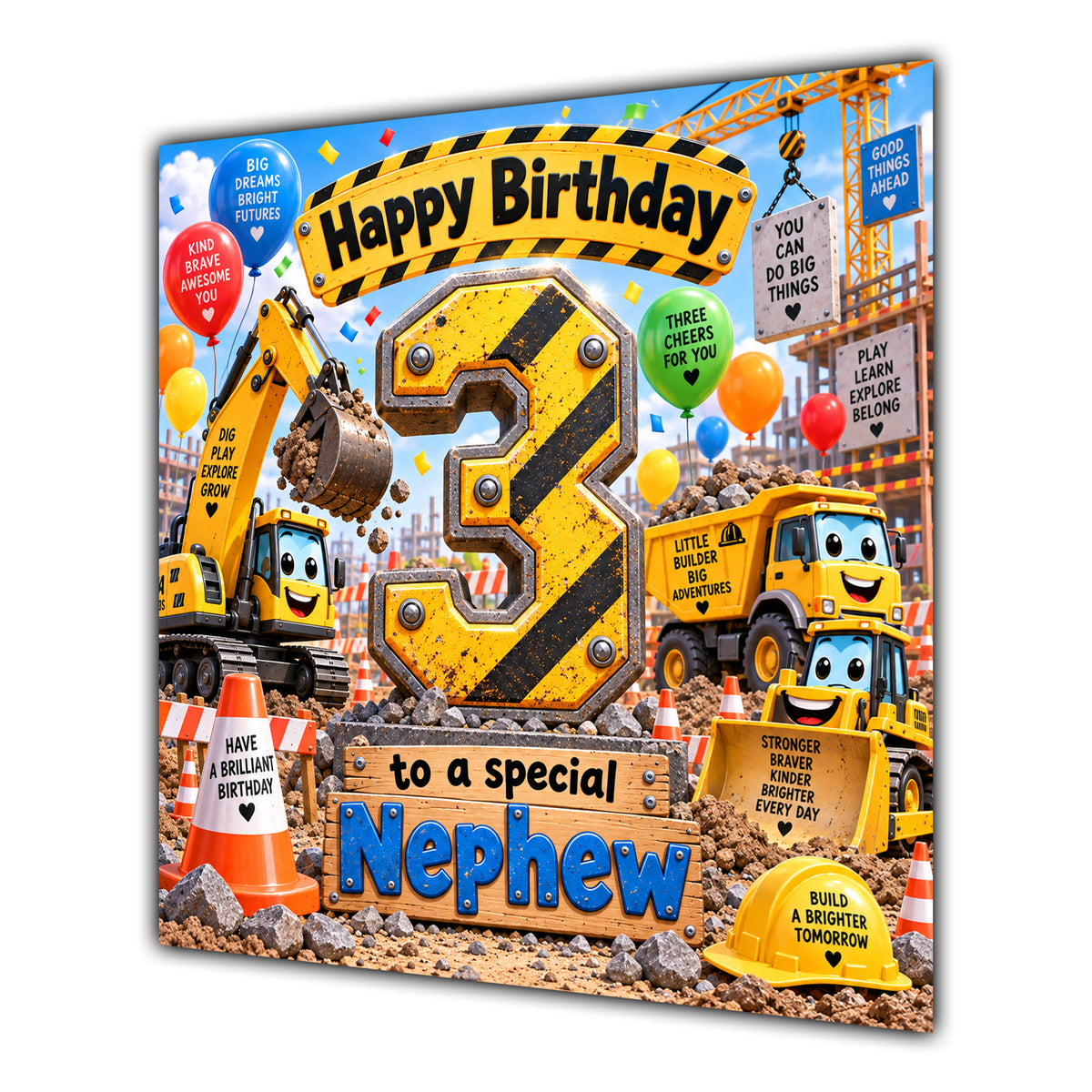 Nephew 3rd Birthday Card Construction Diggers