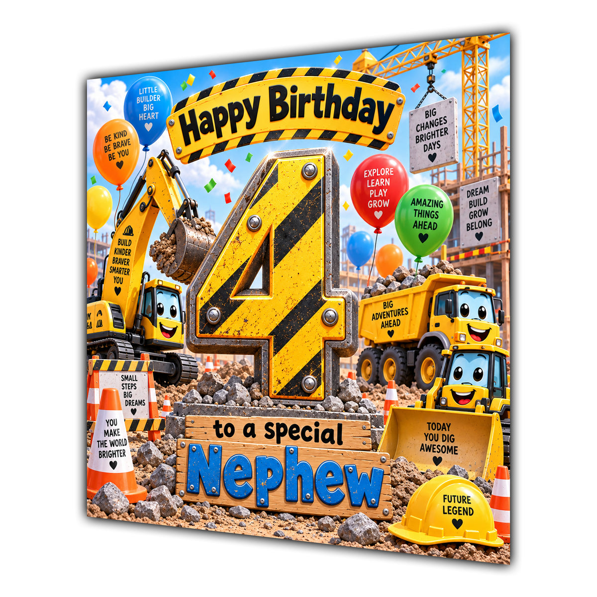 Nephew 4th Birthday Card Construction Diggers